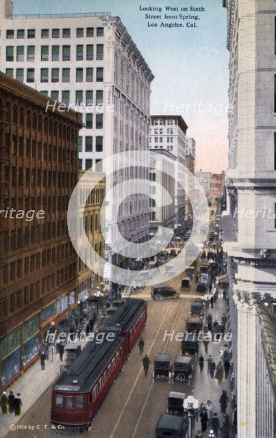 Looking west on 6th Street from Spring Street, Los Angeles, California, USA, 1915. Artist: Unknown