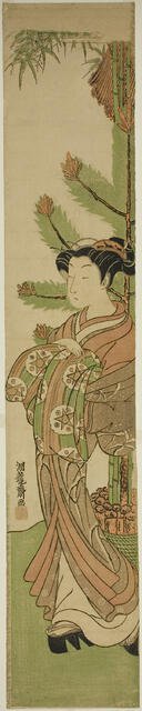 Courtesan in Front of New Year's Decoration of Pine and Bamboo, c. early 1770s. Creator: Isoda Koryusai.