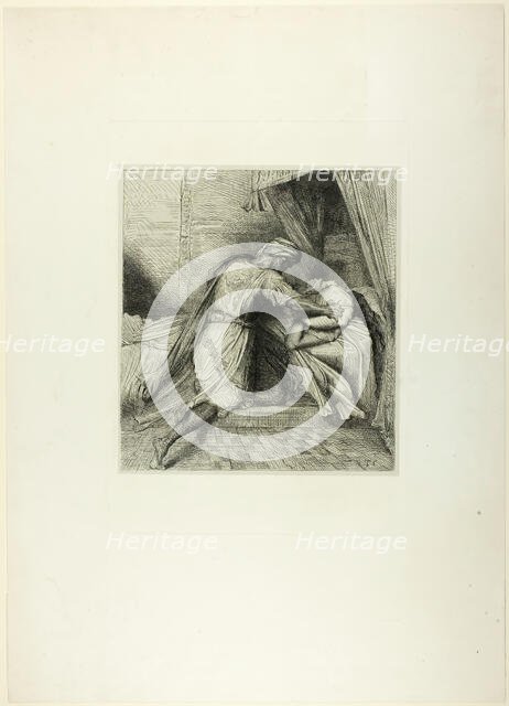 He Smothers Her, plate thirteen from Othello, 1844. Creator: Theodore Chasseriau.