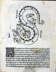 Ursa Major, Ursa Minor and Dragon, mithological interpretation of the constellations, engraving i…