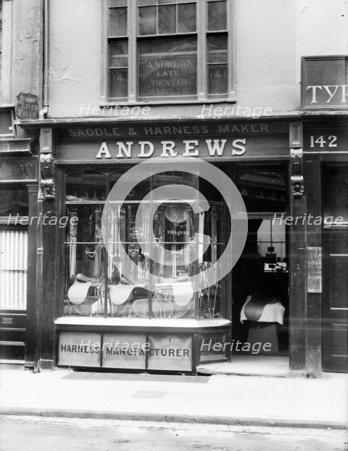 Frontage of Andrew's saddle and harness shop in High Street, Oxford, Oxfordshire, c1860-c1922.  Artist: Henry Taunt