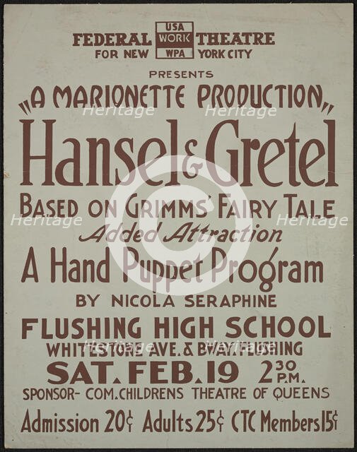 Hansel and Gretel, New York, [1930s]. Creator: Unknown.