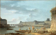 Pont Royal and the Louvre, seen from the Pont-Neuf embankment, c1780. Creator: Alexandre Jean Noel.