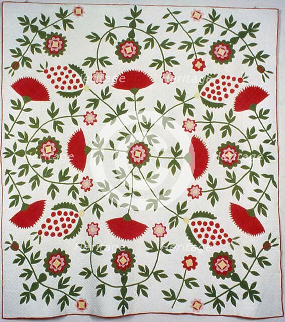 Bedcover (Cockscomb, Rose Tree and Pineapple Quilt), United States, c. 1840. Creator: Unknown.