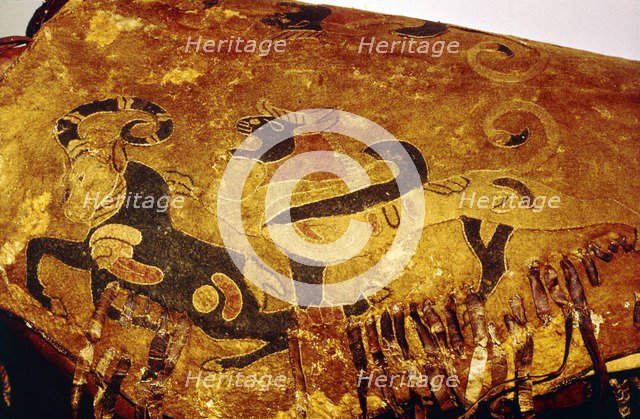 Saddle-Cover of Eagle-Griffin attacking Ibex, Pazyryk, Altai Region, 5th century BC-4th century BC. Artist: Unknown.