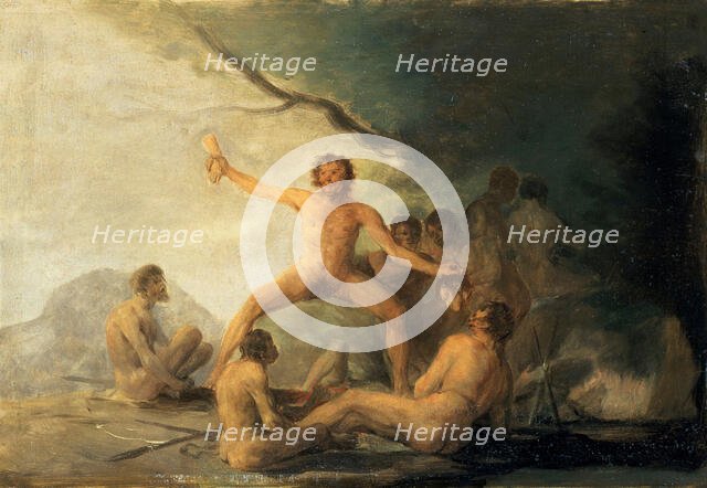 Cannibals Contemplating Human Remains (Caníbales contemplando restos humanos), c 1800. Creator: Goya; Francisco; de (1746-1828).