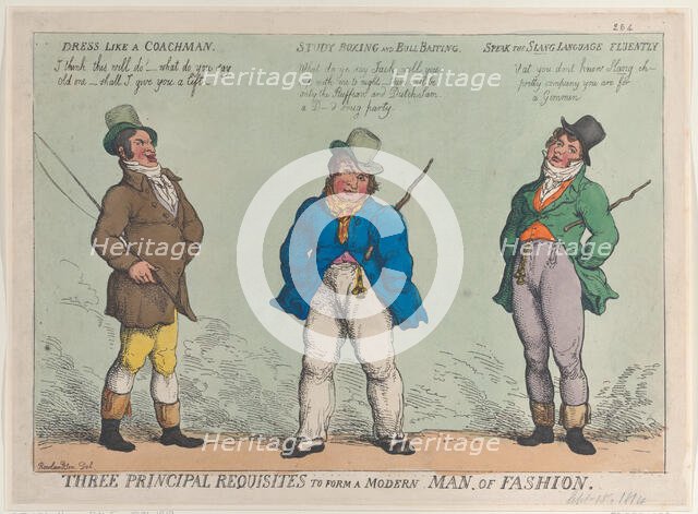 Three Principal Requisites to Form a Modern Man of Fashion, September 15, 1814., September 15, 1814. Creator: Thomas Rowlandson.