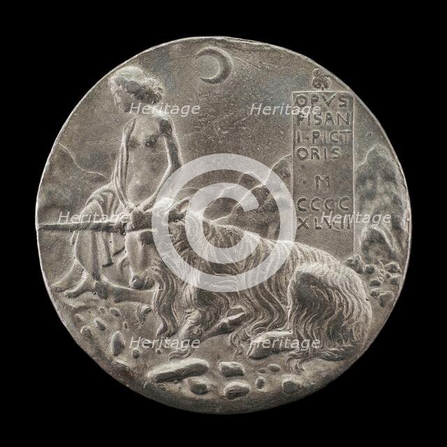 Innocence and Unicorn in a Moonlit Landscape [reverse], 1447. Creator: Pisanello.