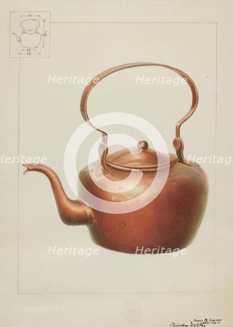 Copper Kettle with Spout, c. 1936. Creators: Gordon Saltar, James M. Lawson.