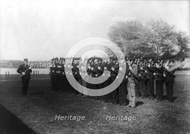 U.S. Naval Academy, Annapolis: the awkward squad, cadets just entering, (1902?). Creator: Frances Benjamin Johnston.