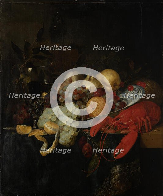 Still Life with Fruit and Lobster, c1655-1660. Creator: Pieter de Ring.