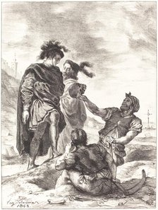 Hamlet and Horatio before the Gravediggers (Act V, Scene I), 1843. Creator: Eugene Delacroix.