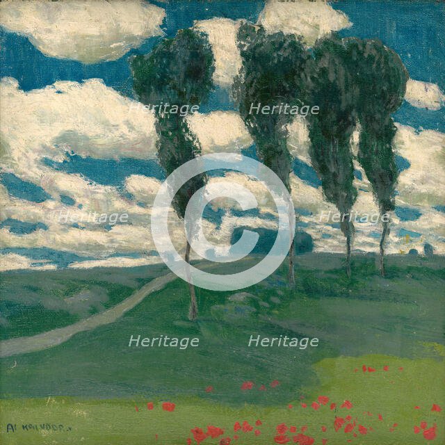 Spring landscape with poplar trees, 1914-1920. Creator: Alois Kalvoda.