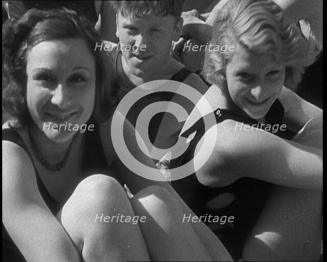 Two Women and a Man at the Seaside, 1930s. Creator: British Pathe Ltd.
