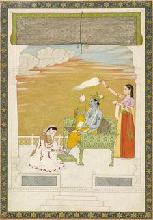 Lakshmi massaging the foot of Vishnu, ca. 1765-1770. Creators: Nainsukh, Manju.