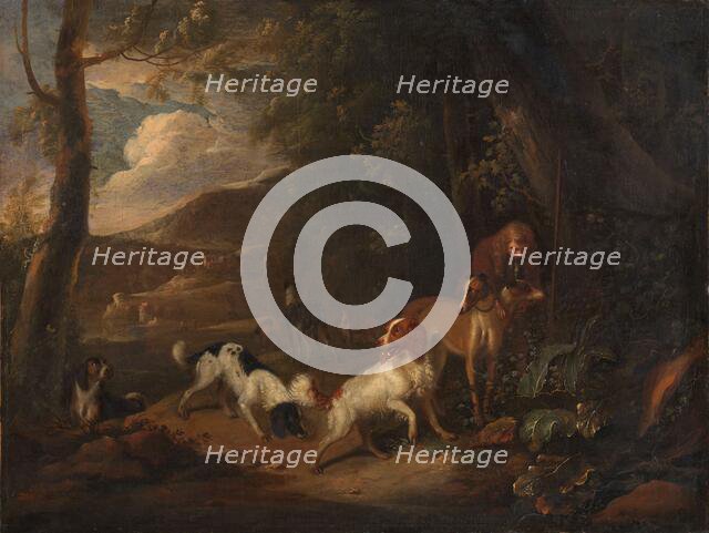 Hunter with Hounds at the Edge of a Wood, c.1696. Creator: Adriaen Cornelisz Beeldemaker.