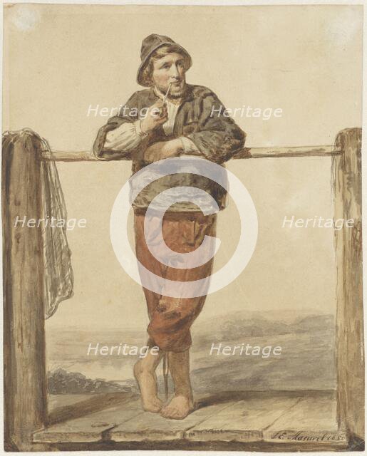 Man smoking a pipe, 1850.  Creator: Johannes Eugel Masurel.