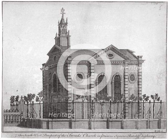 South-west view of the Swedish Church, Prince's Square, Stepney, London, c1750. Artist: Benjamin Cole