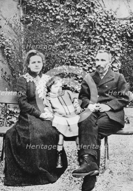 Pierre and Marie Curie, French scientists, with their daughter Irene, 1904. Artist: Unknown