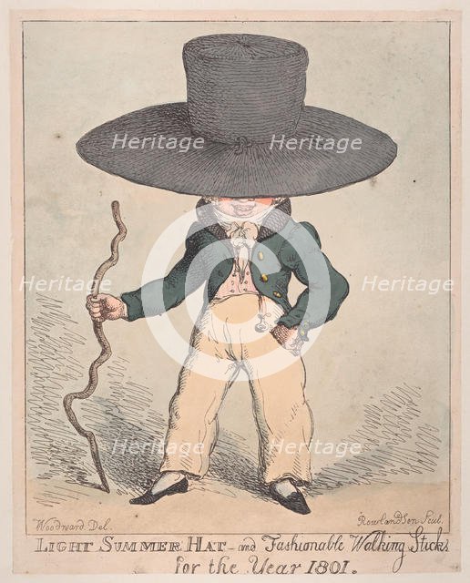 Light Summer Hat and Fashionable Walking Sticks for the Year 1801, July 10, 1801., July 10, 1801. Creator: Thomas Rowlandson.
