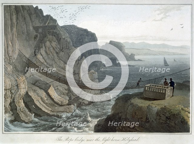 'The Rope Bridge near the Lighthouse, Holyhead', Anglesey, Wales, 1829. Artist: William Daniell