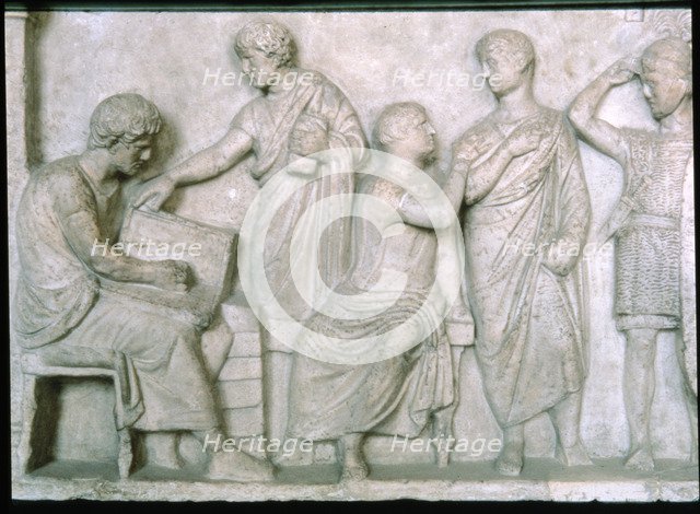 Scene of a census, relief on the altar of Domitius Aenobarbus.