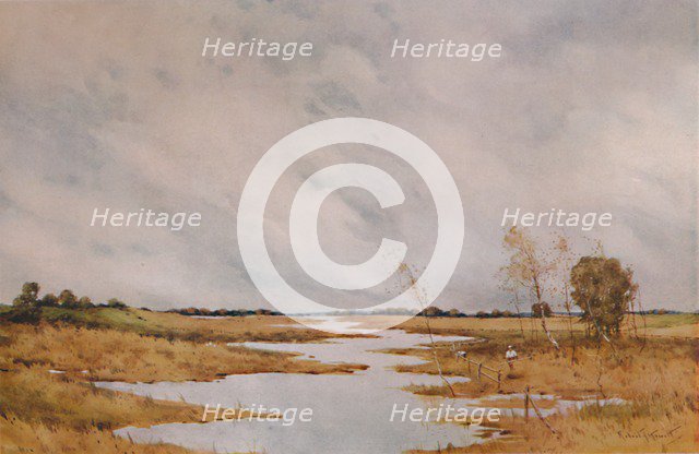 'Repairing the Fence, Suffolk Marshes', 20th century, (1935). Artist: Robert J Hewitt.