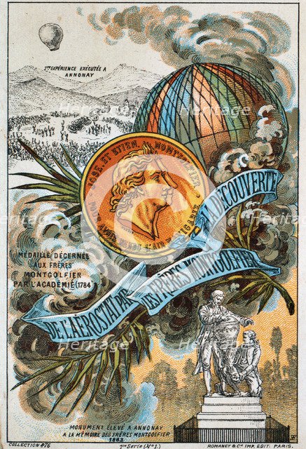 The Montgolfier brothers, French ballooning pioneers, (1890s).  Artist: Anon