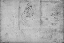 'A Man with the Head of an Elephant Riding on Horseback and Architectural Sketches', c1480 (1945). Artist: Leonardo da Vinci.