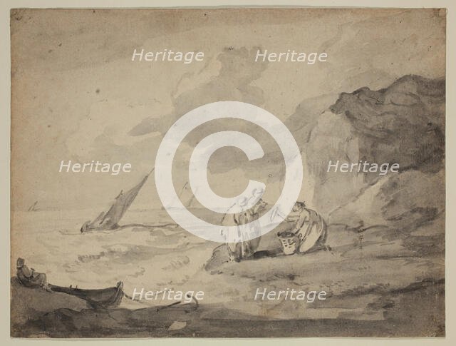 Coastal Scene with Figures and Shipping, 18th century. Creator: Thomas Gainsborough.