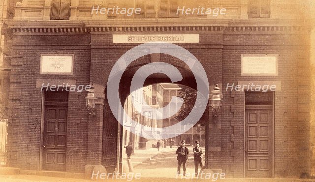 Bellevue Hospital, New York City: the entrance gateway. Creator: Unknown.