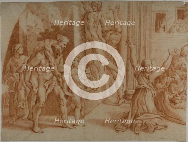 Fire in the Borgo (recto); Slight Sketch of the Fire in the Borgo (verso), 1726/1750. Creator: Ottaviano Dandini.