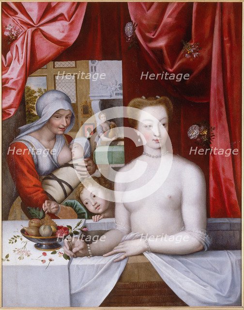 Gabrielle d’Estrées in the bath, c. 1598. Artist: Master of the School of Fontainebleau (2nd third of 16th cen.)