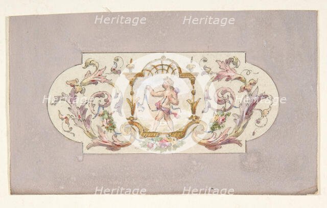 Design for a ceiling with a putto set in a border, second half 19th century. Creators: Jules-Edmond-Charles Lachaise, Eugène-Pierre Gourdet.