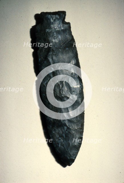 North American Indian Archaic Stone chipped Spear Point, Paleolithic. Artist: Unknown.