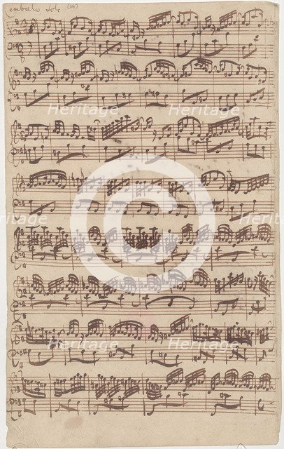 Autograph manuscript of the first page of the Allegro for harpsichord solo from the first version of