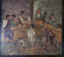 Roman wall-painting of a dinner party. Creator: Unknown.