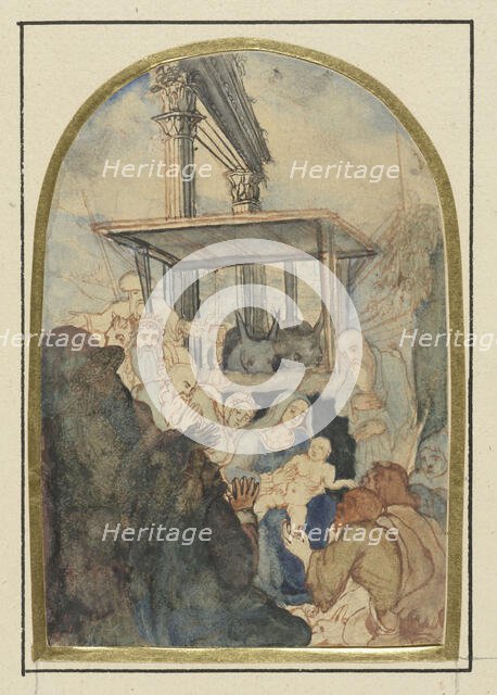 Study for an Adoration of the Magi, in the background a ruin with two Corinthian columns, 1832-1885. Creator: Rodolphe Bresdin.