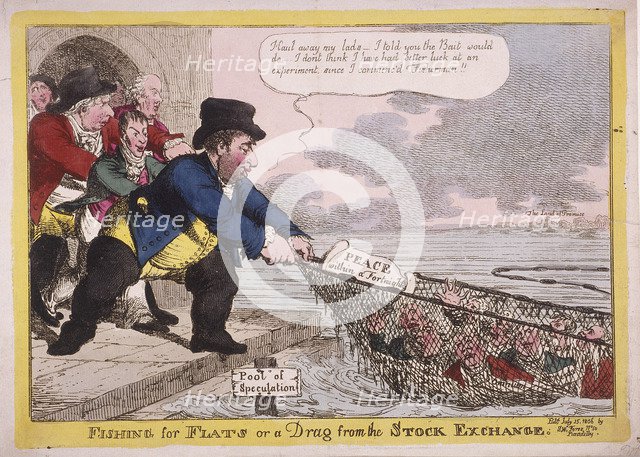 'Fishing for Flats or a Drag from the Stock Exchange', 1806. Artist: Anon