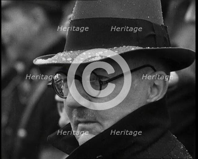 Hjalmar Schacht Listening to a Speech, 1930s. Creator: British Pathe Ltd.