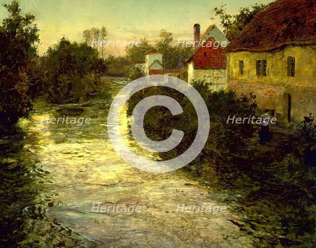 Village on the Bank of a Stream, c1897. Creator: Frits Thaulow.