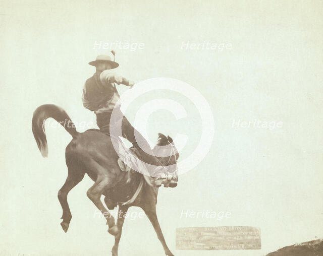 Bucking Bronco Ned Coy, a famous Dakota cowboy, starts out for the cattle round-u..., 1888. Creator: John C. H. Grabill.