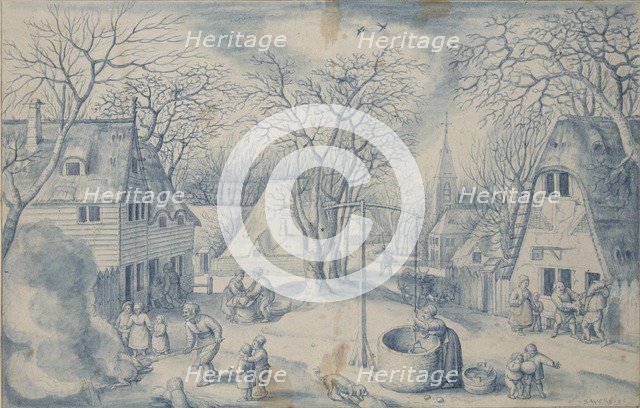 A village Scene: Winter, 16th century. Artist: Jacob Savery I.