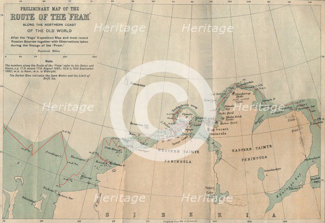 'Preliminary Map of the Route of the Fram along Northern Coast of Old World',  c1893-1896, (1897).  Artist: Unknown.