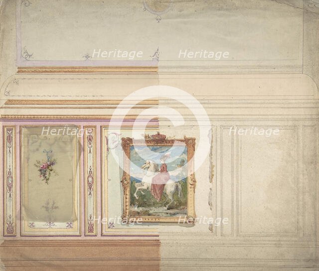 Wall Design including an Equestrienne Portrait, 19th century. Creator: Anon.
