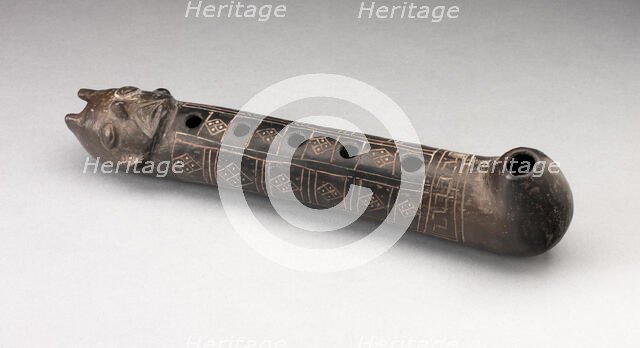 Flute with Incised Geometric Motif and Mouth in the Form of a Human Head, A.D. 1200/1450. Creator: Unknown.
