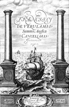 Title page of Instauratio Magna, by Francis Bacon, 1620. Artist: Unknown