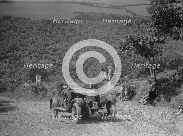 Alfa Romeo RL competing in the Mid Surrey AC Barnstaple Trial, Beggars Roost, Devon, 1934. Artist: Bill Brunell.
