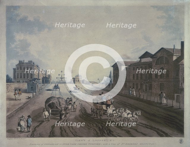 Hyde Park Corner Turnpike, London, 1790. Artist: Dagaty
