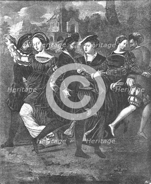 ''Pictures from the Tudor Exhibition; Henry VIII., Anne Boleyn and others, "The Dancing..., 890. Creator: Unknown.